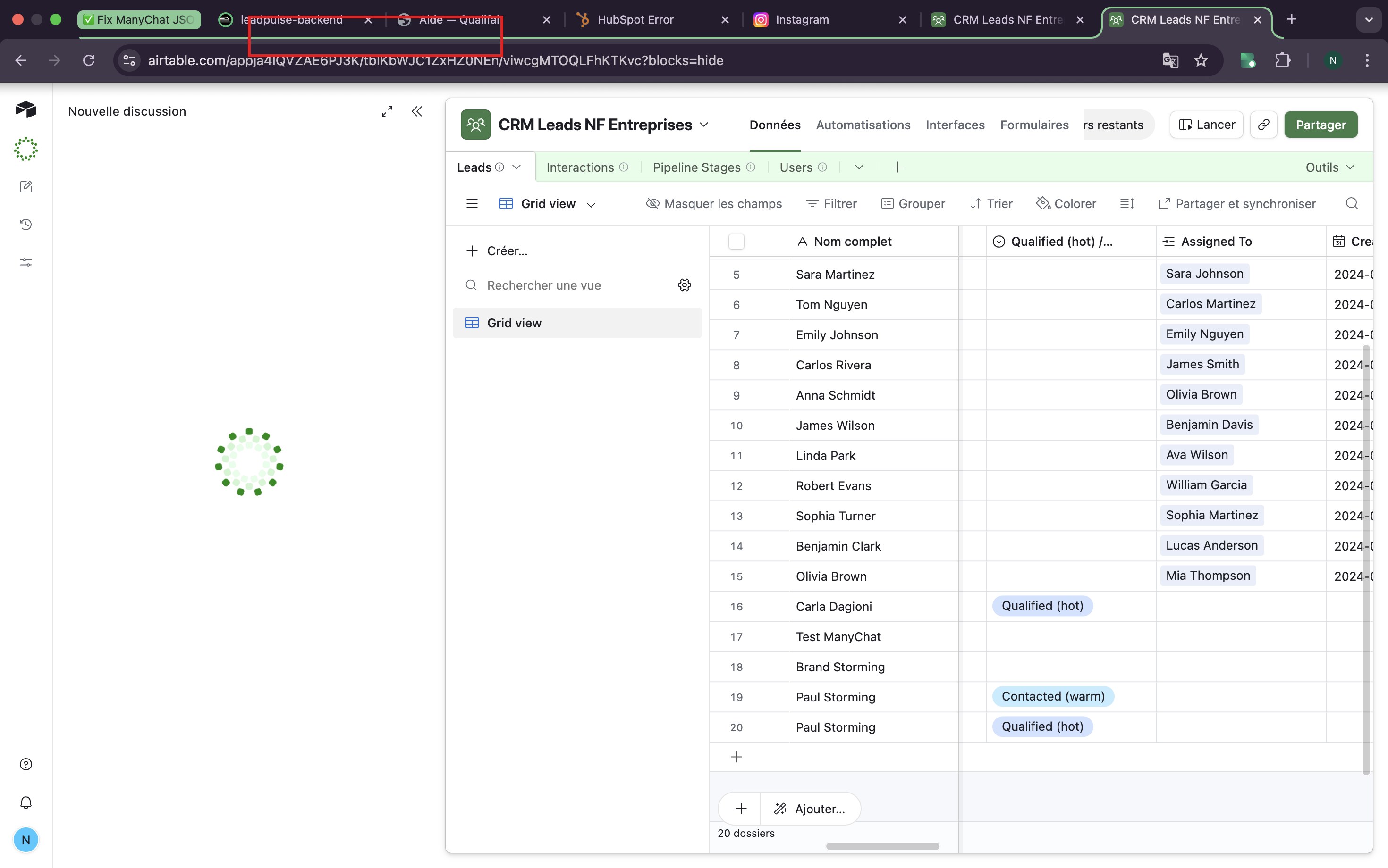 Airtable base avec leads