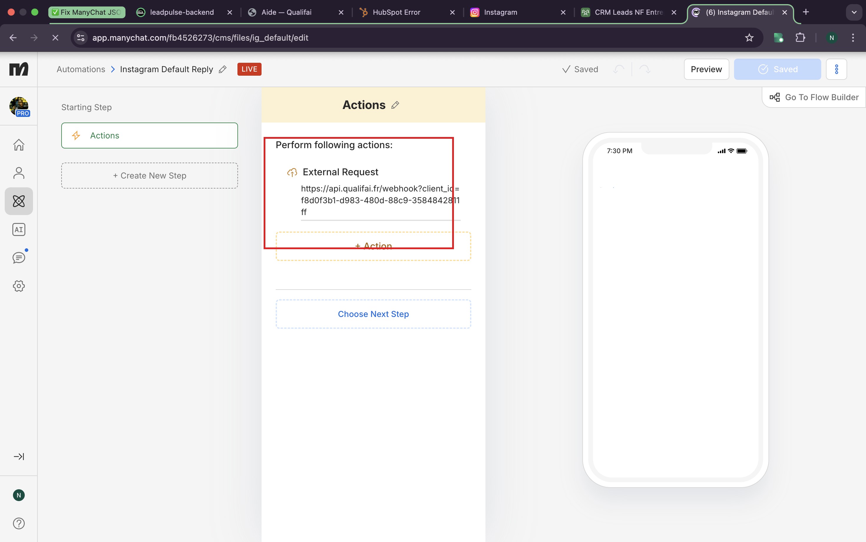 ManyChat Default Reply flow